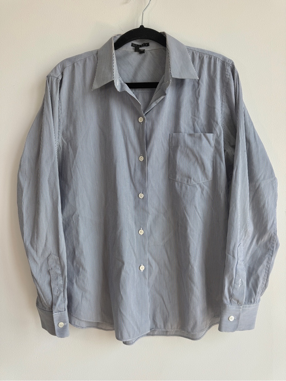 Theory Blue Striped Collared Long-Sleeve Button Down Cotton M | Business Luxury